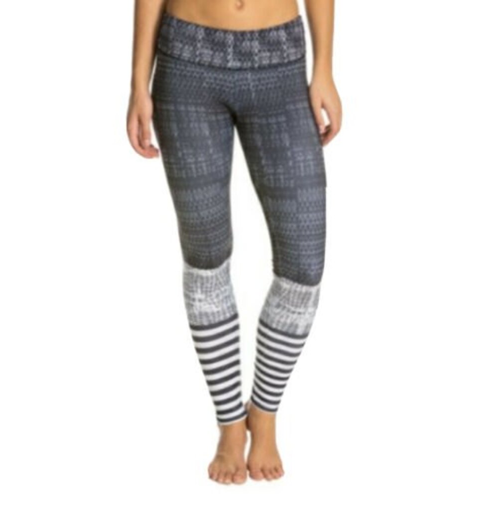 Onzie Leggings Black & White Stripe Pull-on Gym Running Casual M